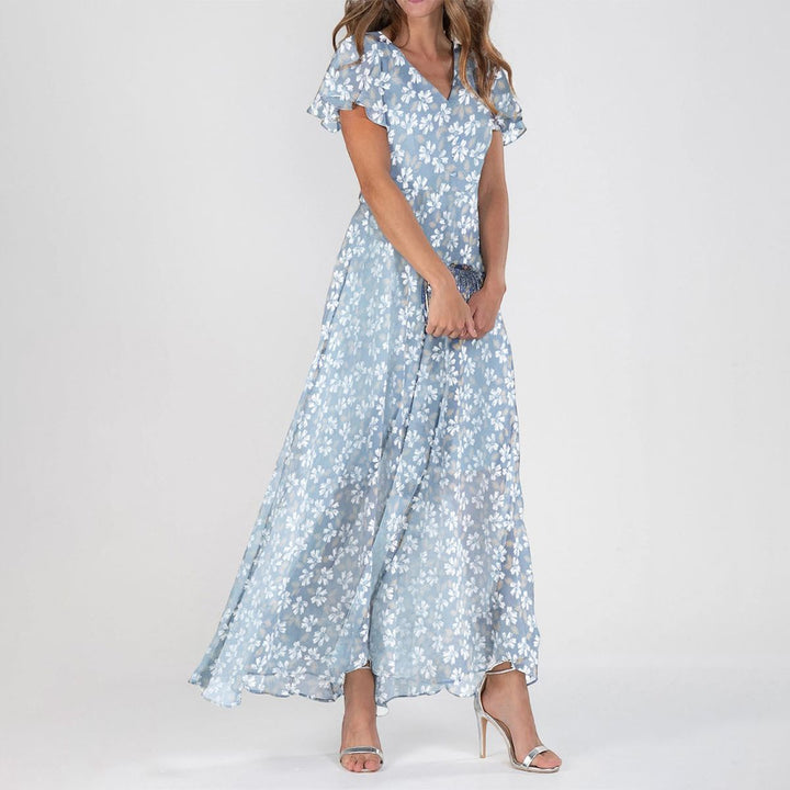 Floral Print Short Sleeve Maxi Dress