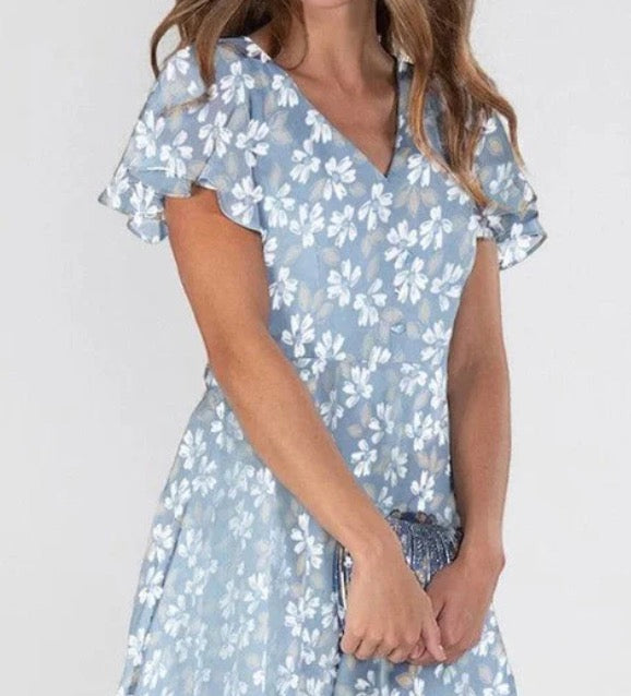 Floral Print Short Sleeve Maxi Dress