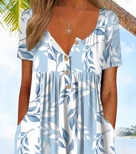 Blue V-Neck Side Pocket Jumpsuit