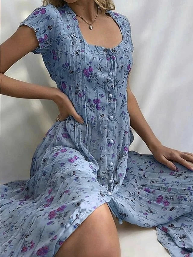 Women's Shift Dress  Short Sleeve Floral Button Front Print Summer
