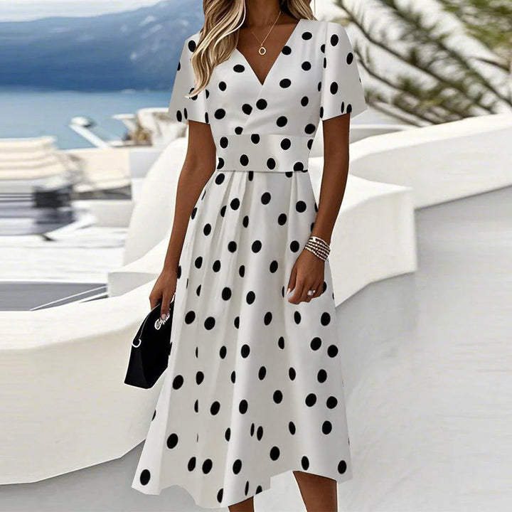 V-Neck Short Sleeve Midi Dress