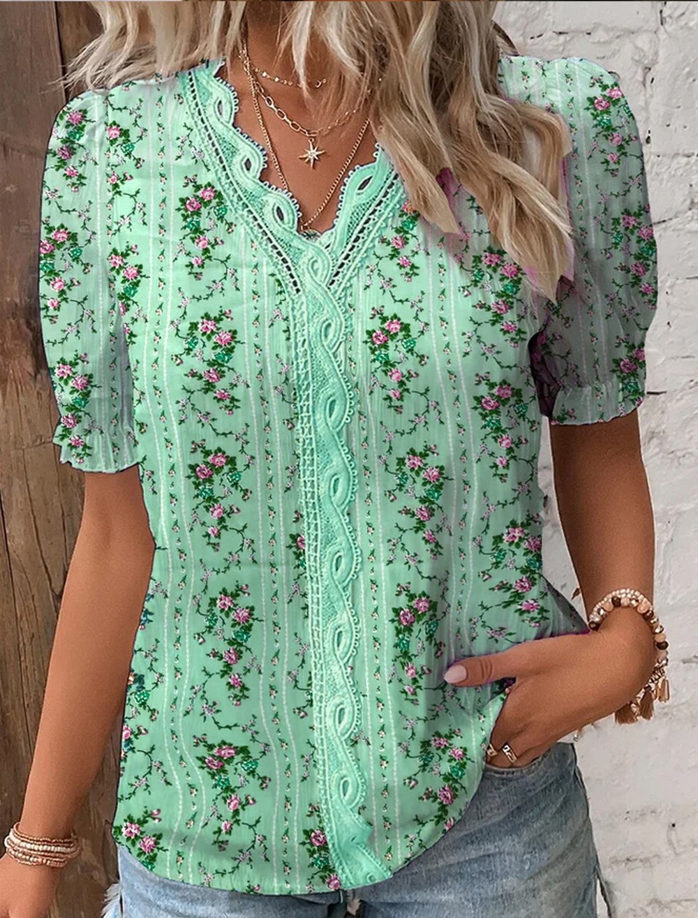 🔥V Neck Plain Lace Elegant Shirt