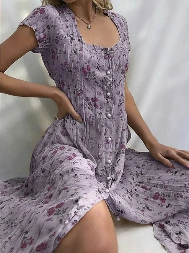 Women's Shift Dress  Short Sleeve Floral Button Front Print Summer