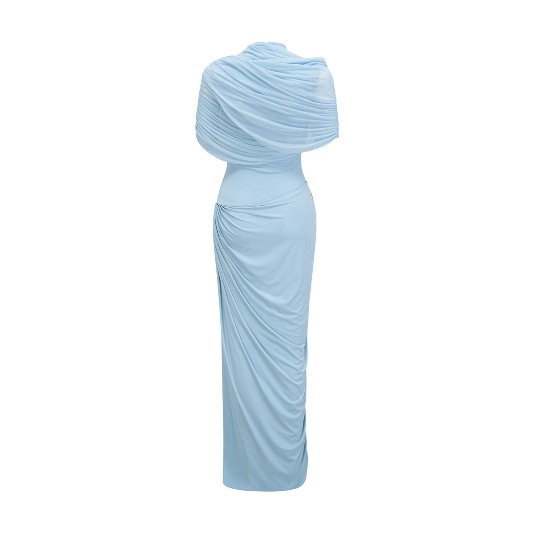 asymmetrical pleated maxi dress in Baby-blue