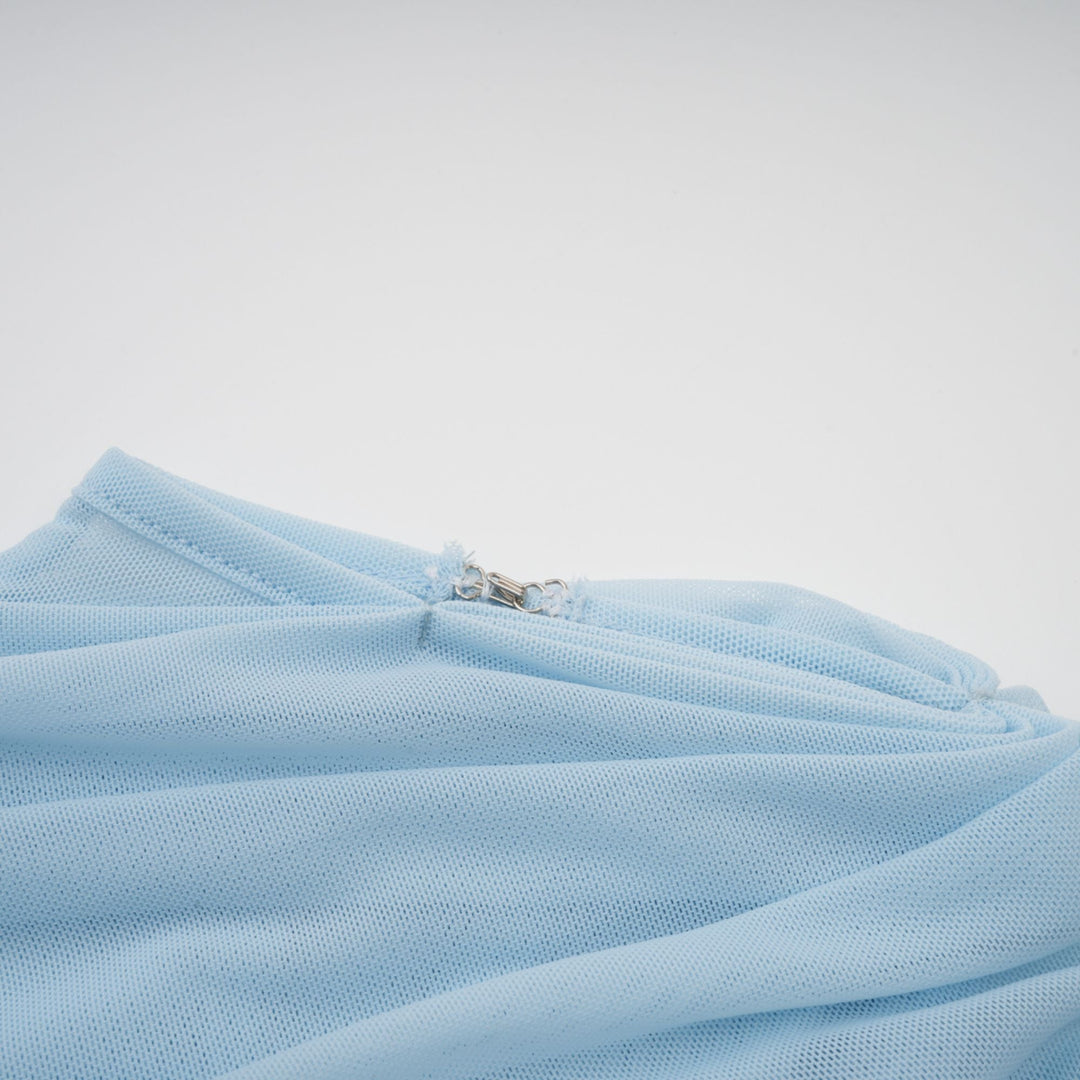 asymmetrical pleated maxi dress in Baby-blue
