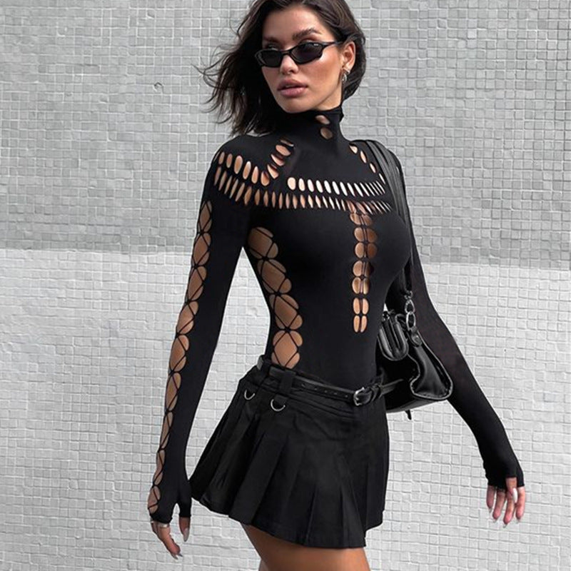 long-sleeved cut-out bodysuit