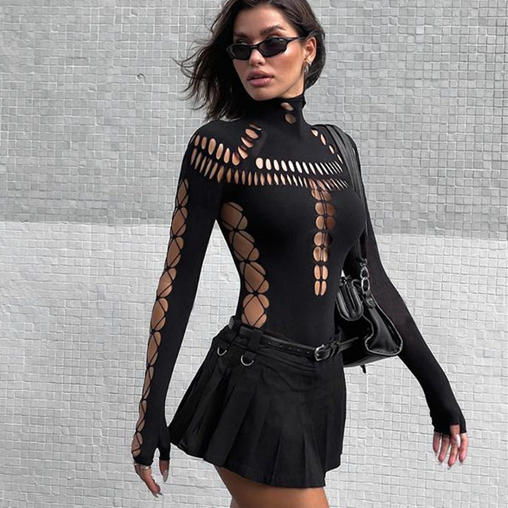 long-sleeved cut-out bodysuit