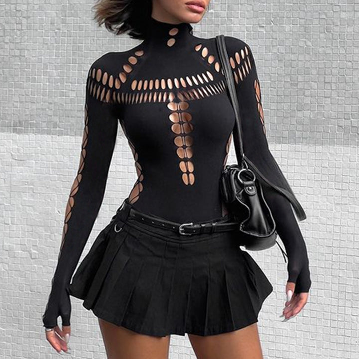 long-sleeved cut-out bodysuit