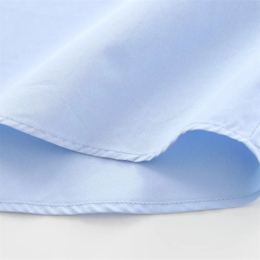 Wide Sleeve Cotton Blended Buckle Poplin Shirt