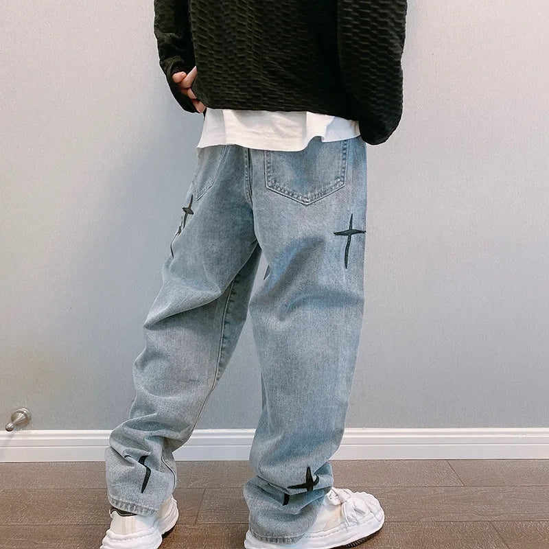 Vintage Fashion Straight Casual Loose Denim Cargo Pants