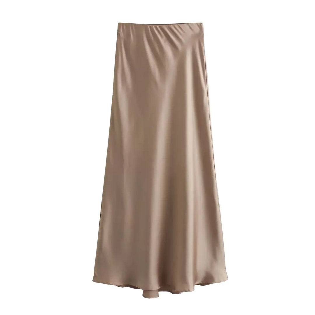 Black Satin Skirt Woman High Waist Elegant Long Skirts