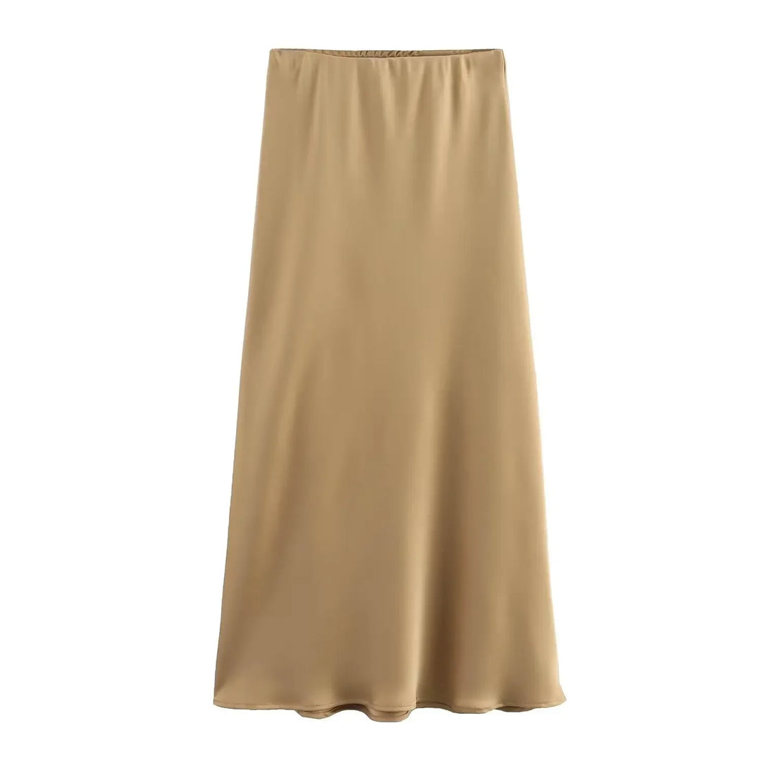 Black Satin Skirt Woman High Waist Elegant Long Skirts