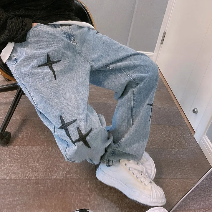 Vintage Fashion Straight Casual Loose Denim Cargo Pants