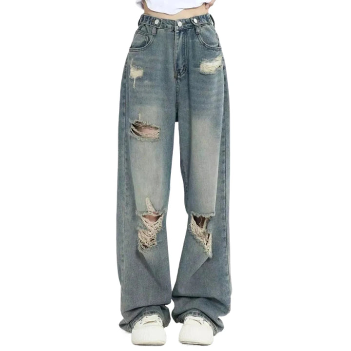 American Retro Hole-punched Jeans Women High Waist