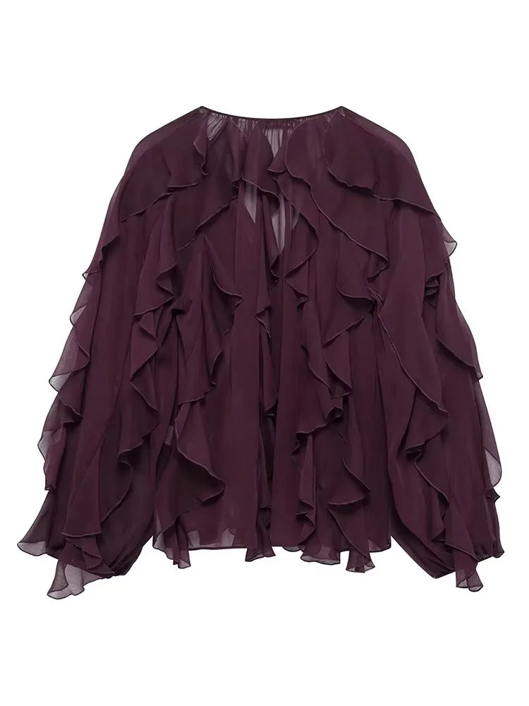 Women Translucent Ruffles