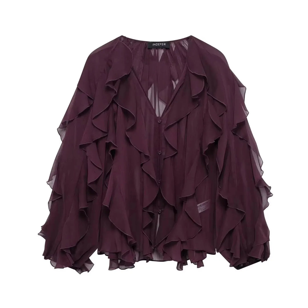Women Translucent Ruffles