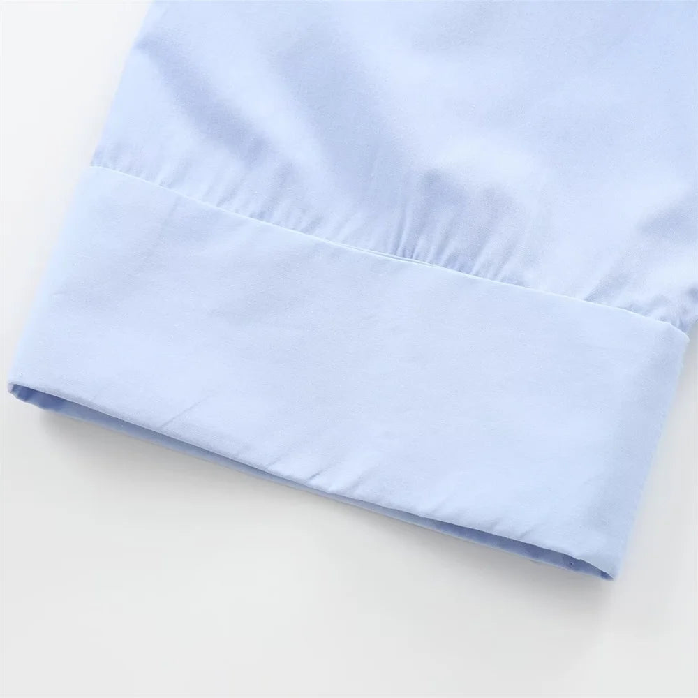 Wide Sleeve Cotton Blended Buckle Poplin Shirt