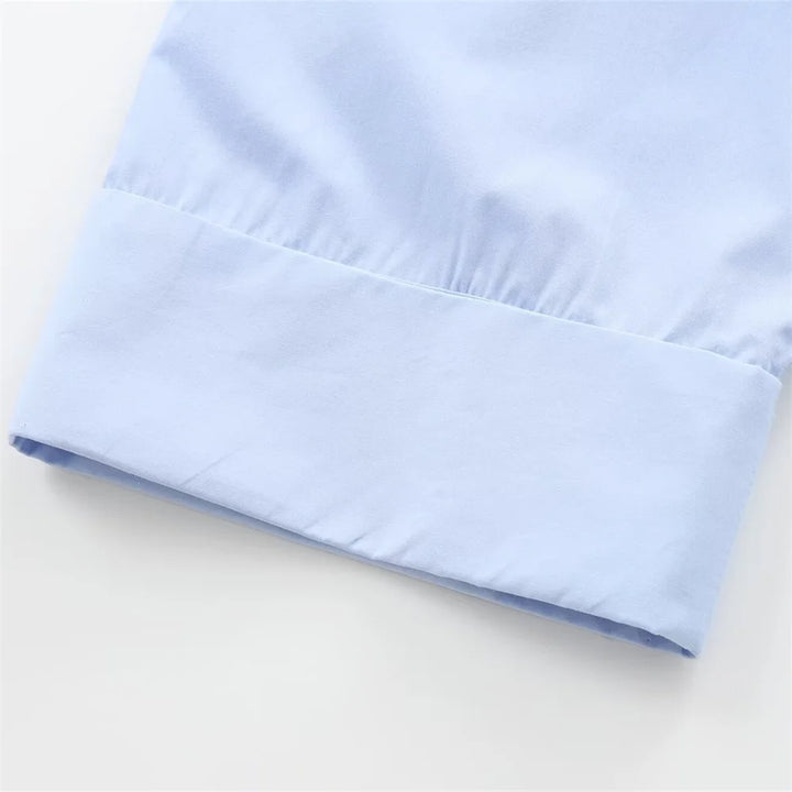 Wide Sleeve Cotton Blended Buckle Poplin Shirt