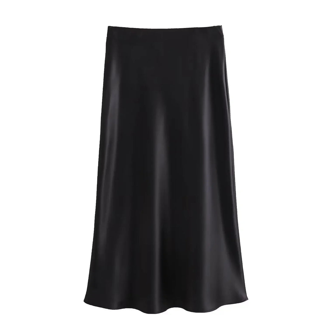 Black Satin Skirt Woman High Waist Elegant Long Skirts