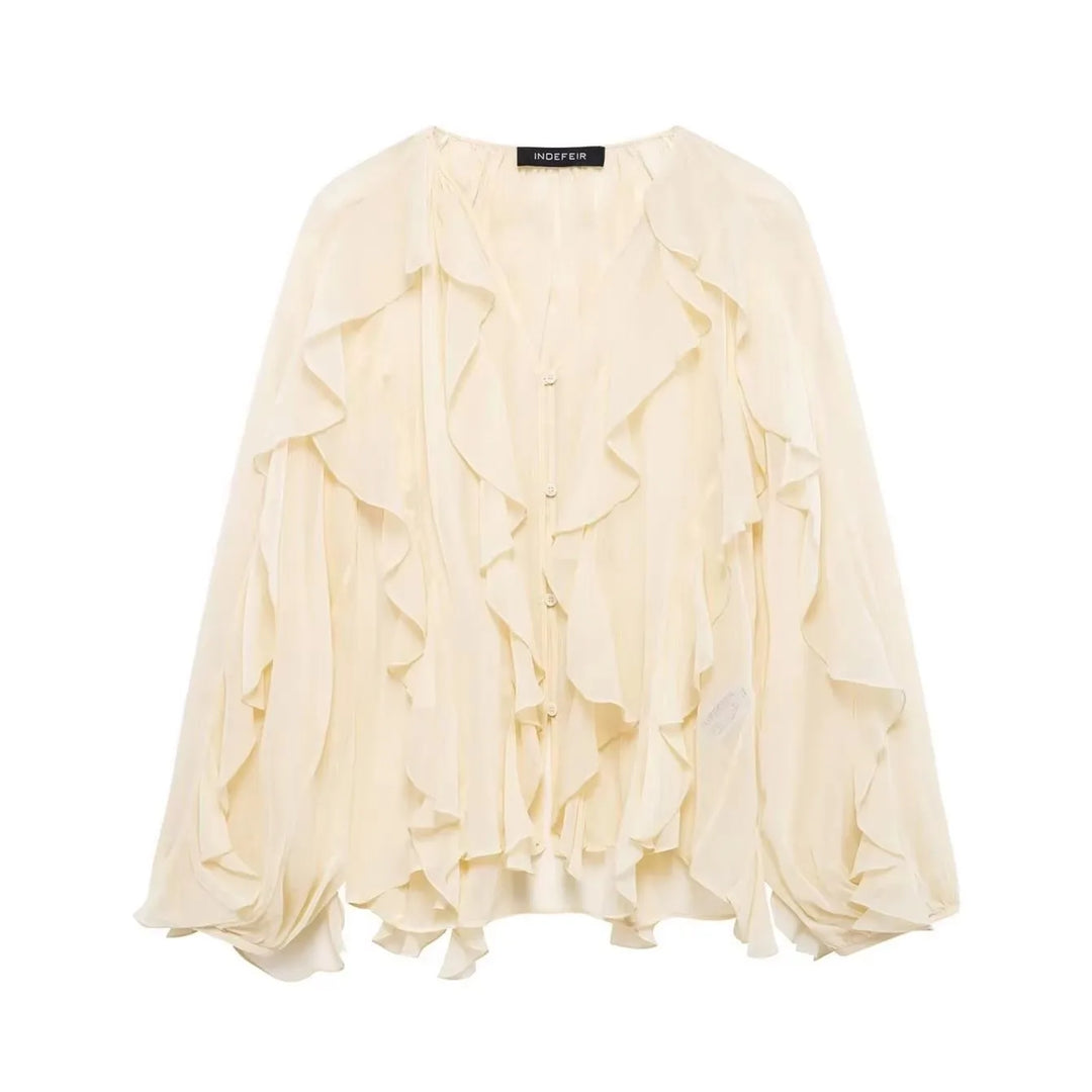Women Translucent Ruffles