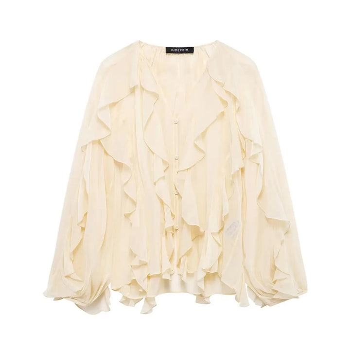 Women Translucent Ruffles