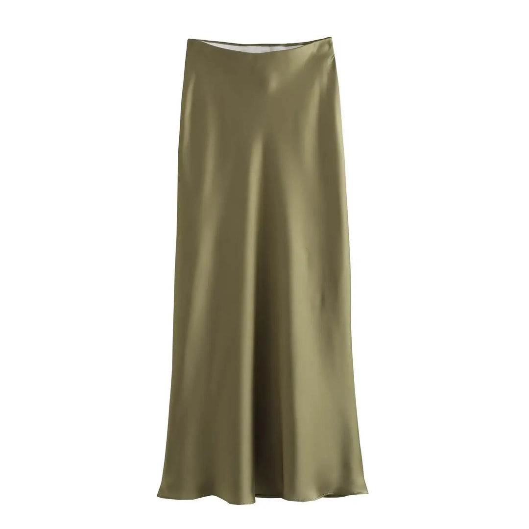 Black Satin Skirt Woman High Waist Elegant Long Skirts