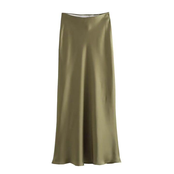 Black Satin Skirt Woman High Waist Elegant Long Skirts
