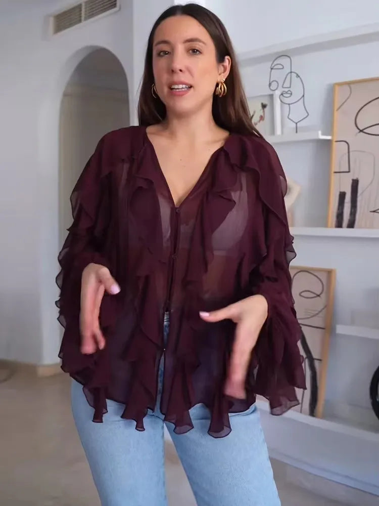 Women Translucent Ruffles