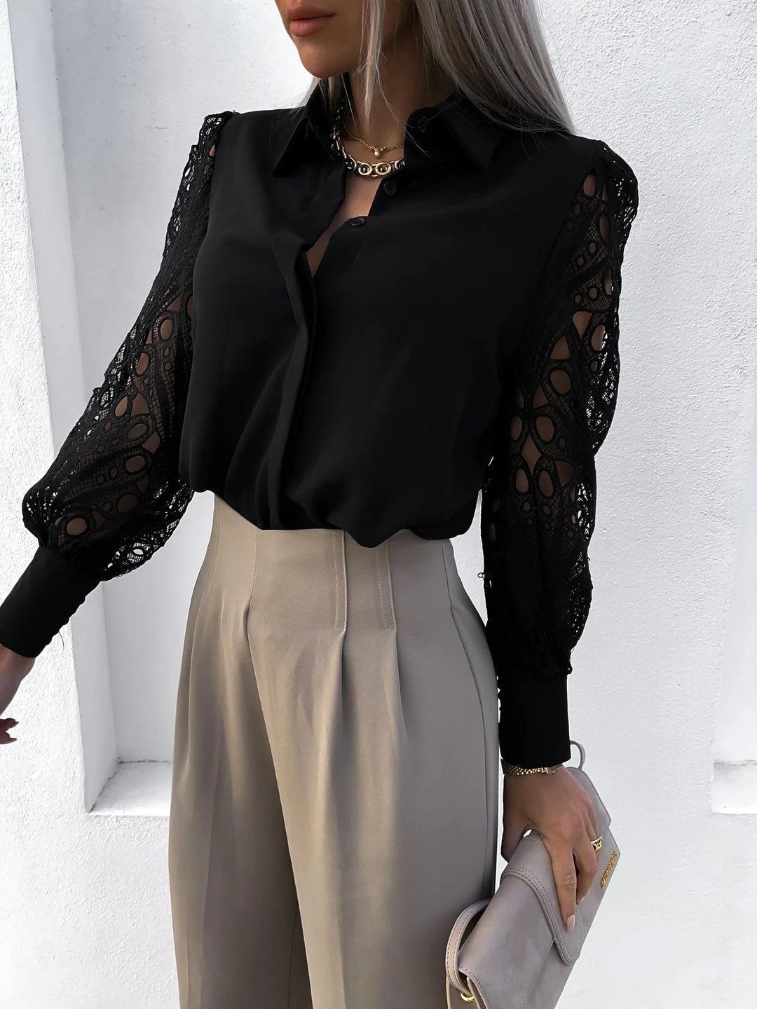Women Elegant Solid Chiffon Blouse