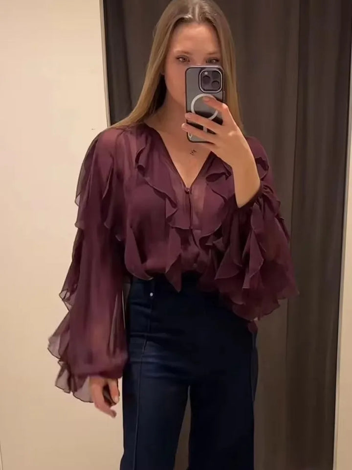 Women Translucent Ruffles