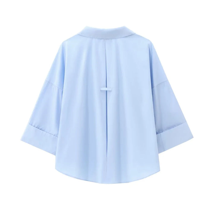 Wide Sleeve Cotton Blended Buckle Poplin Shirt