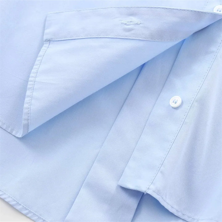 Wide Sleeve Cotton Blended Buckle Poplin Shirt