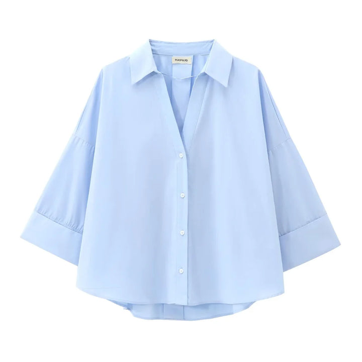 Wide Sleeve Cotton Blended Buckle Poplin Shirt