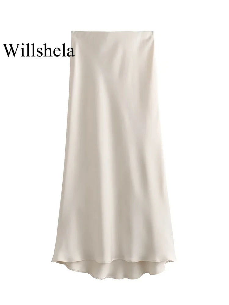 Black Satin Skirt Woman High Waist Elegant Long Skirts