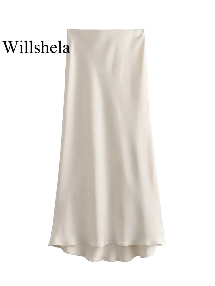 Black Satin Skirt Woman High Waist Elegant Long Skirts