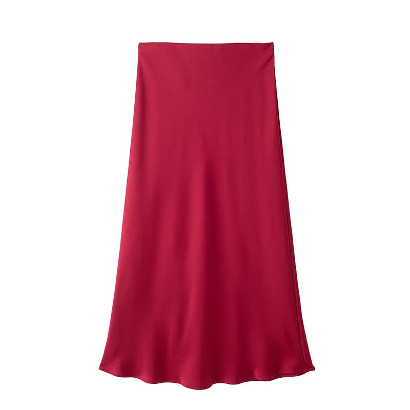 Black Satin Skirt Woman High Waist Elegant Long Skirts