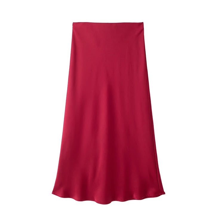 Black Satin Skirt Woman High Waist Elegant Long Skirts