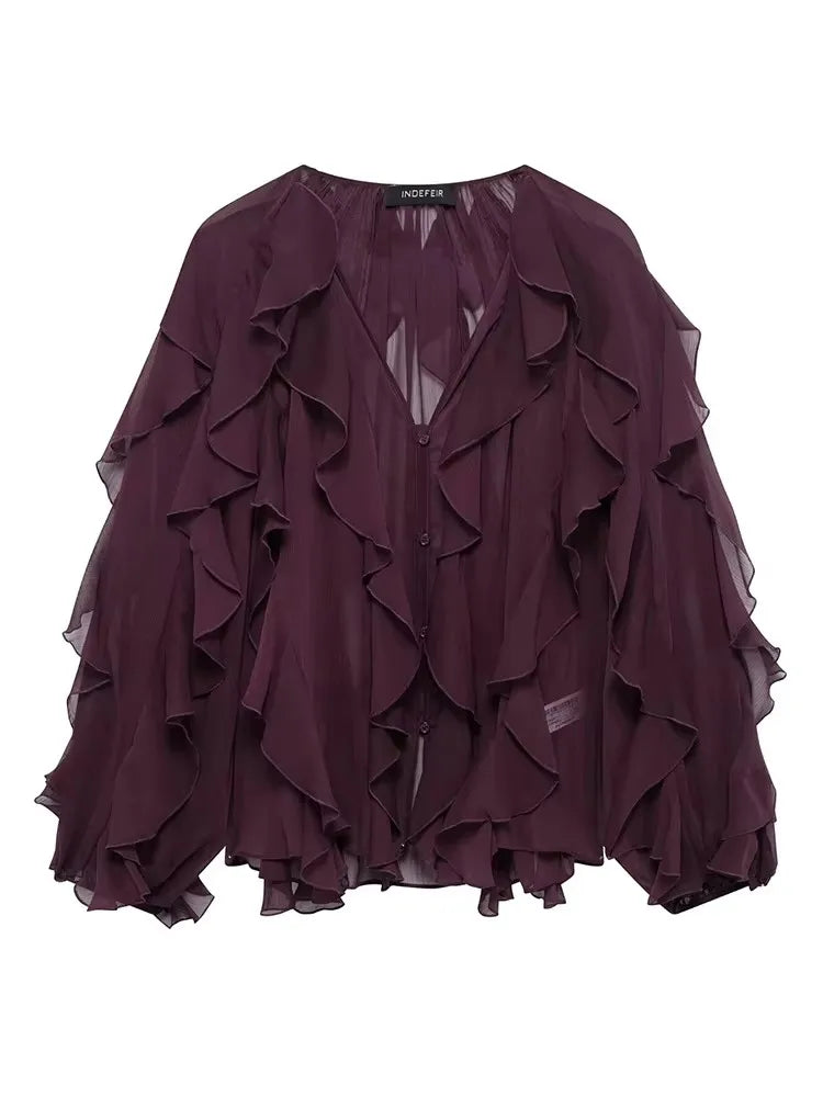 Women Translucent Ruffles