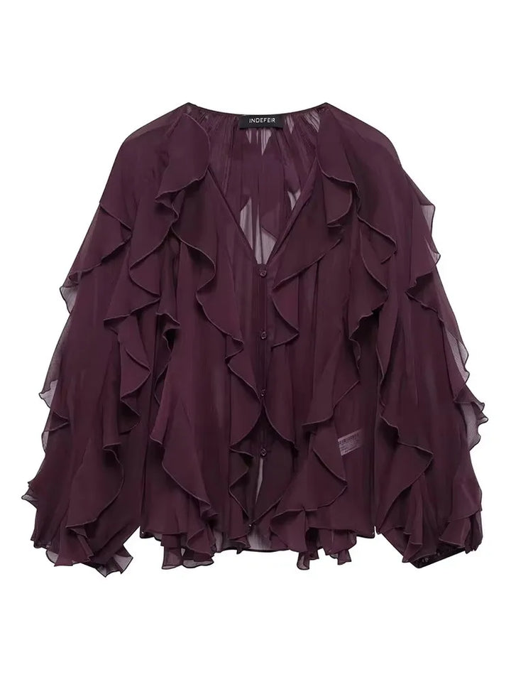 Women Translucent Ruffles