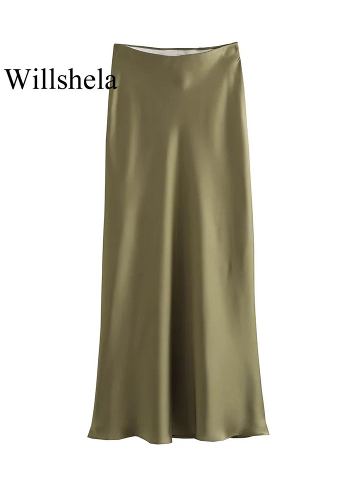 Black Satin Skirt Woman High Waist Elegant Long Skirts