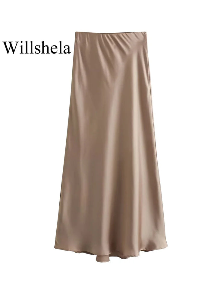 Black Satin Skirt Woman High Waist Elegant Long Skirts