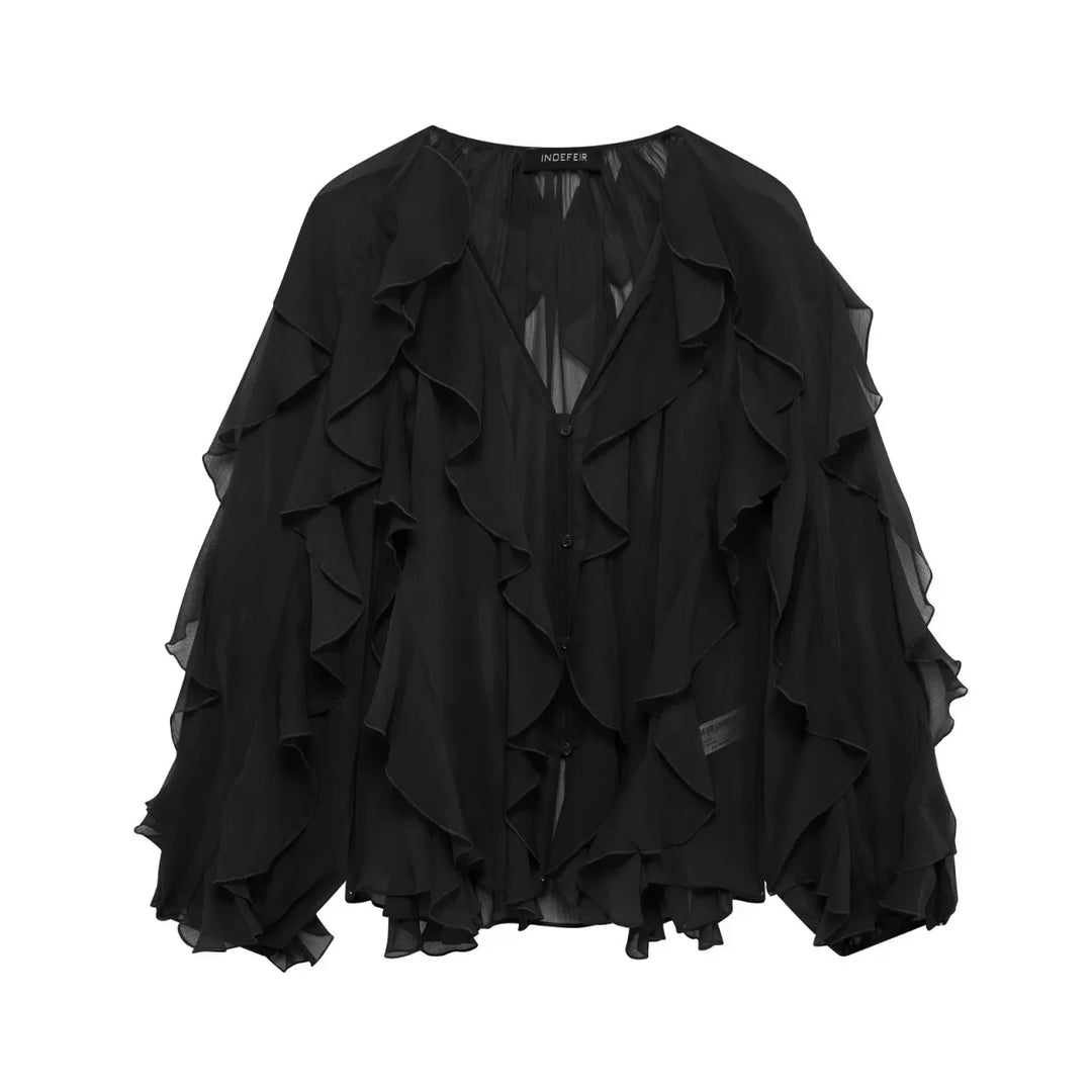 Women Translucent Ruffles