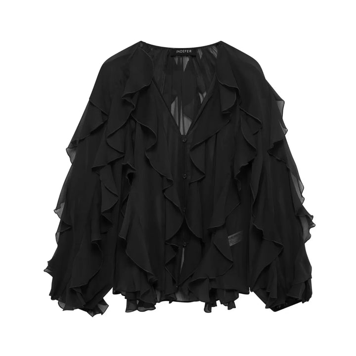 Women Translucent Ruffles