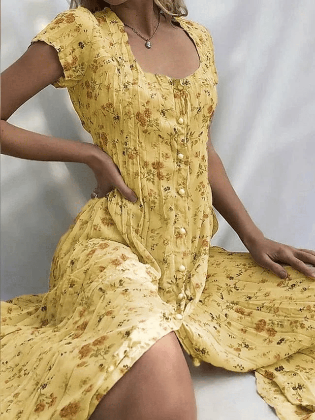 Women's Shift Dress  Short Sleeve Floral Button Front Print Summer