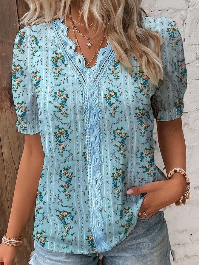🔥V Neck Plain Lace Elegant Shirt