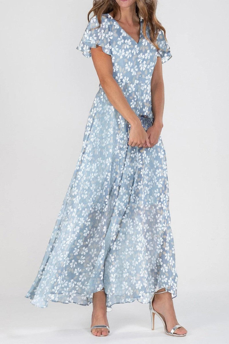 Floral Print Short Sleeve Maxi Dress